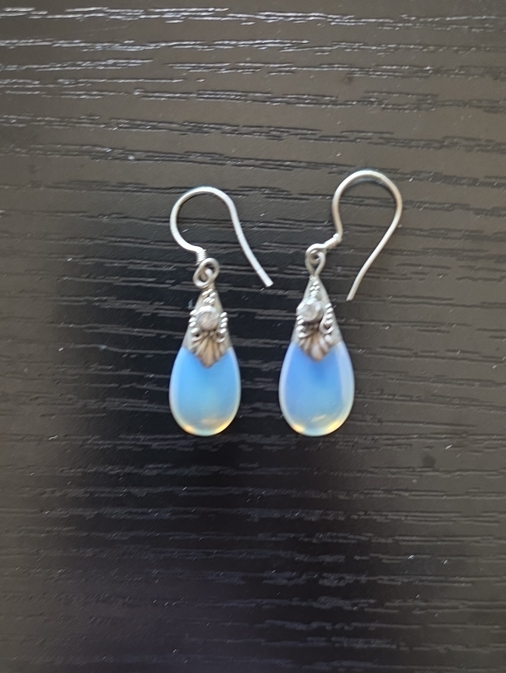 Opalite Teardrop Dangle Earrings - Blue Opalescent Women Jewelry
